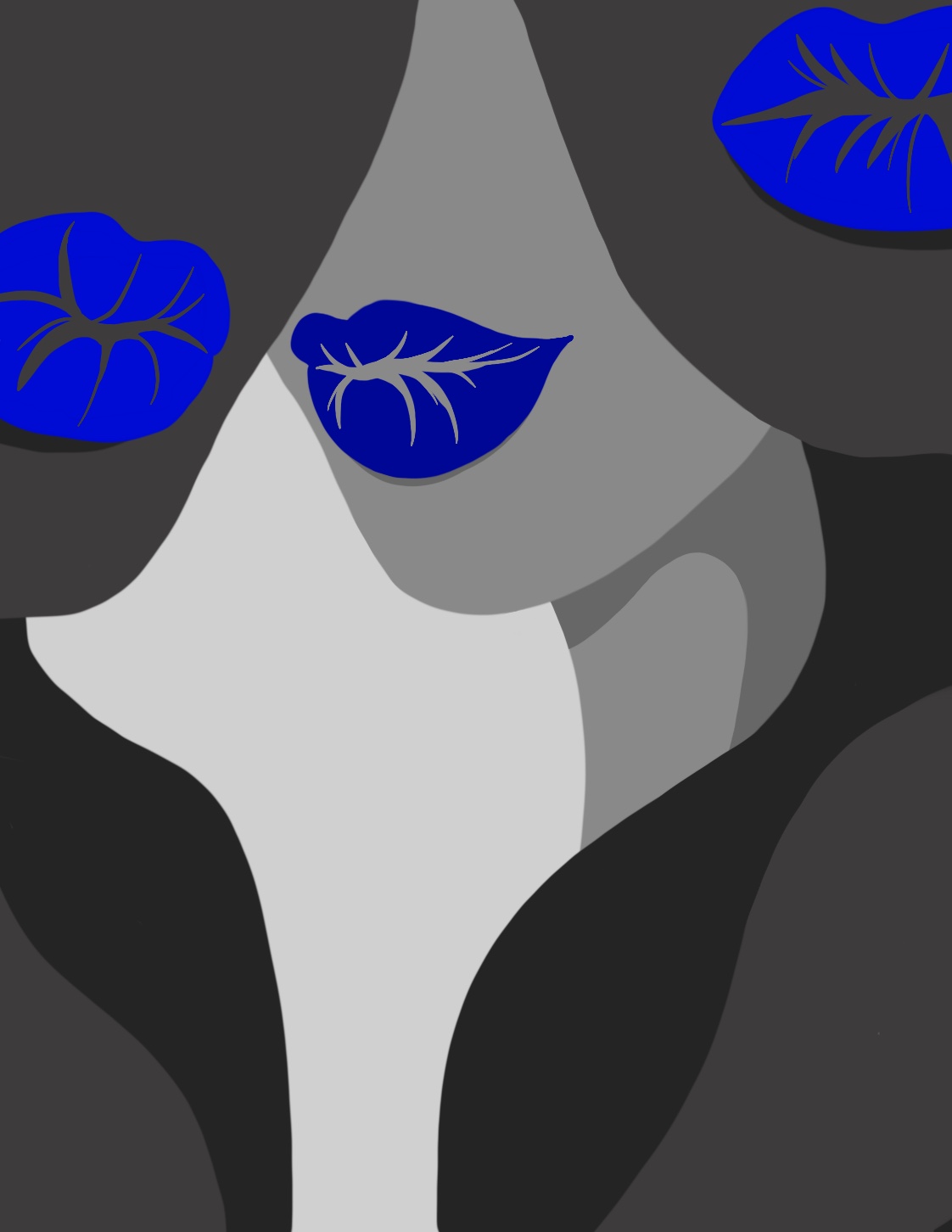 Illustrative art with three grey figures and blue lips